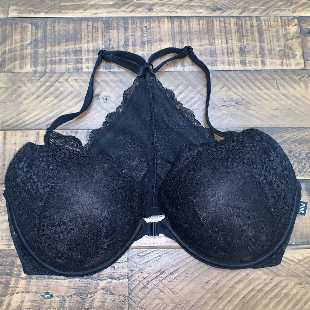 PINK Lace Black Push-up bra